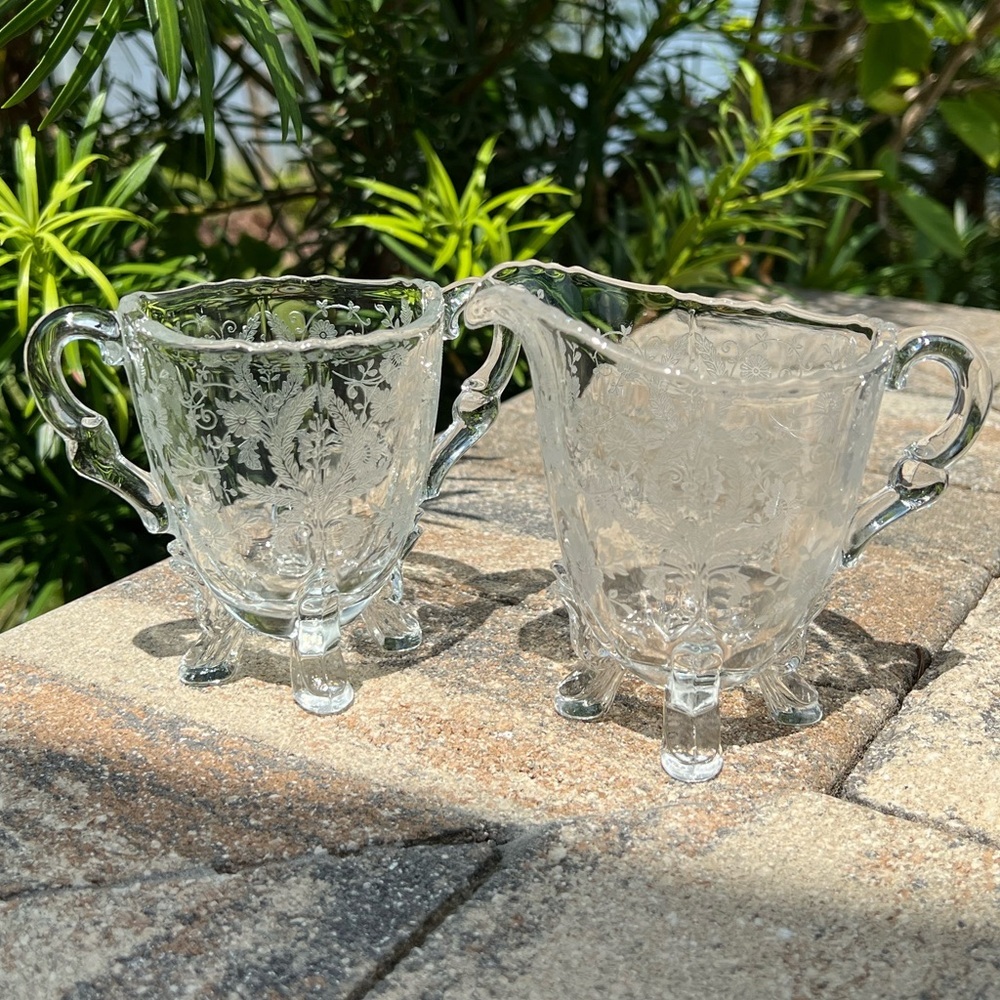 Vintage Viking aka New Martinsville Glass Co Prelude Sugar Creamer Set